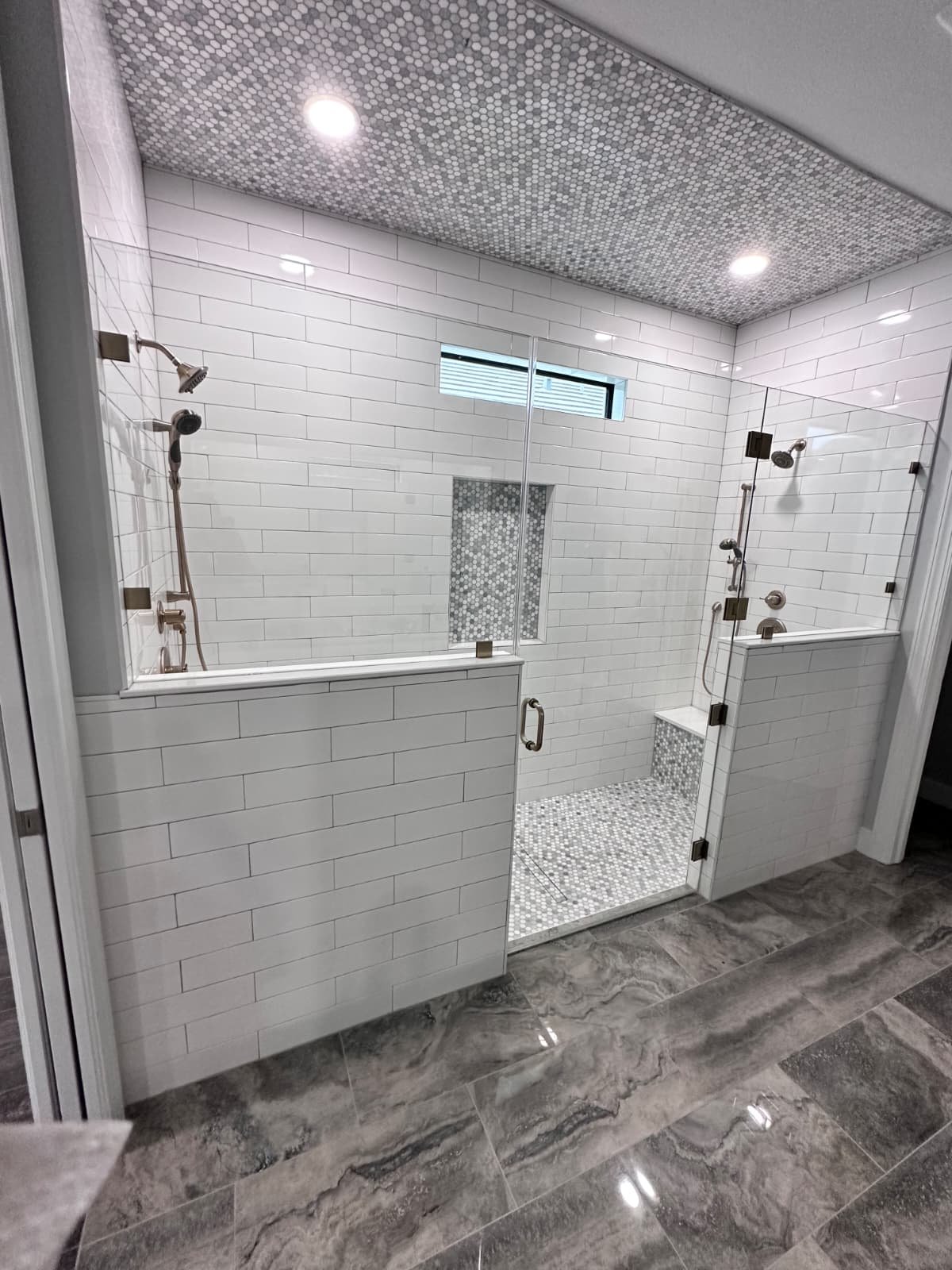 Sliding shower door with matte black frame